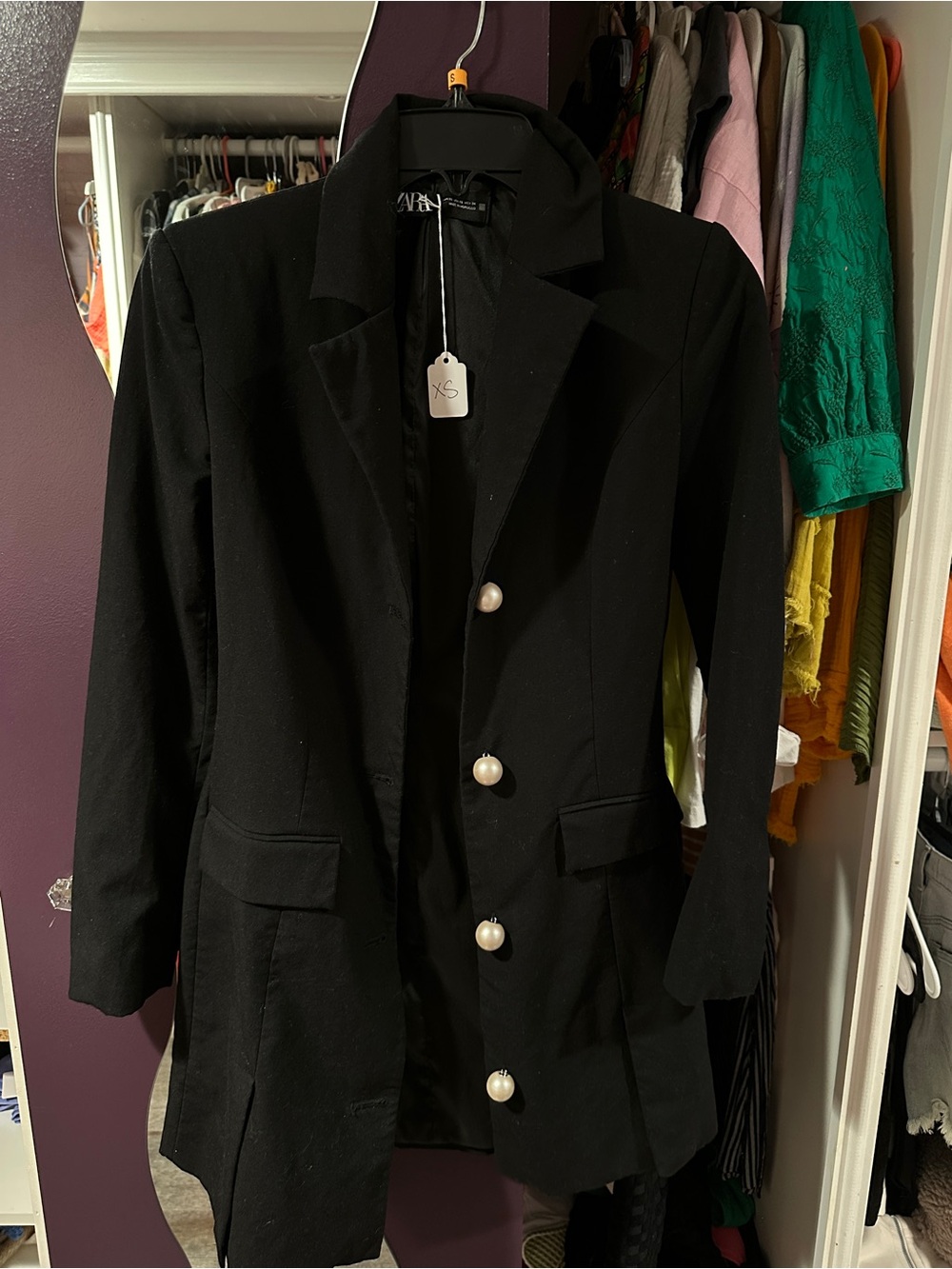 Zara Black Blazer with Pearl Button Detail